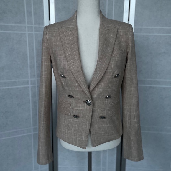 NWOT Veronica Beard Beige Plaid Diego Dickey Jacket sz 0